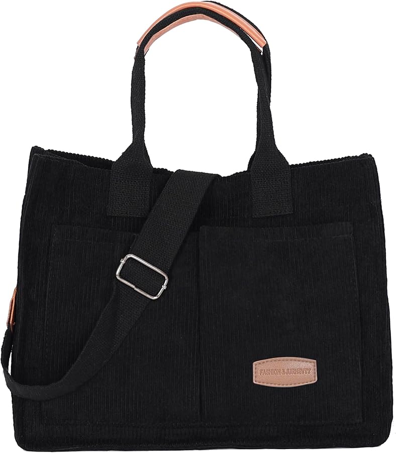 Womens Corduroy Tote Bag with Pockets Fall Winter Fashion Crossbody Bag Cute Handbag Charm Satchel