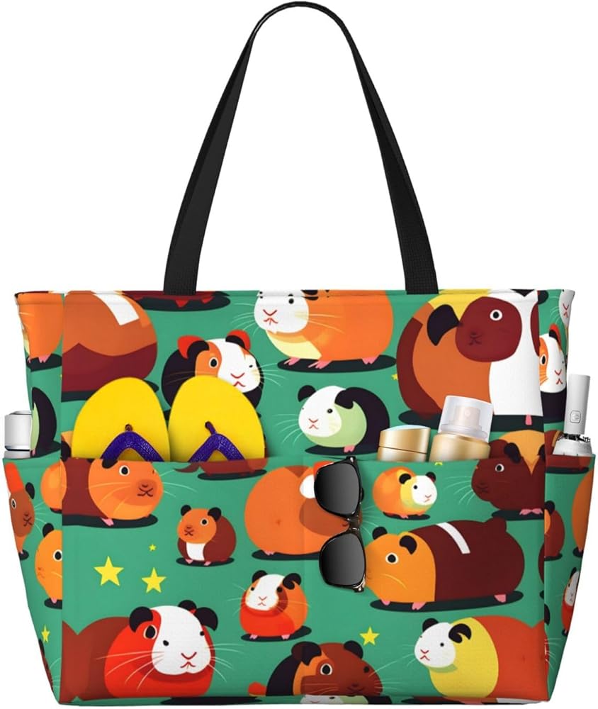 Cute Guinea Pigs Print Print Waterproof Gym Shoulder Bag,Fashion Summer Beach Tote Bags Large Travel Totes