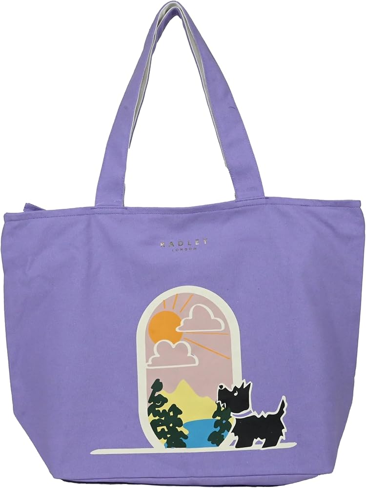 Radley Large Cotton Zip Top Tote Shopper Beach Bag Room With a View in Lavender Lilac, Lavender, One Size