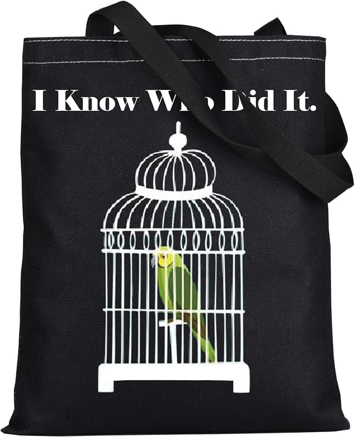 LEVLO Mrs Gambolini Canvas Tote Bag Only Murders Inspired Gift I Know Who Did It Parrot Shoulder Bag For Crime Series Fans