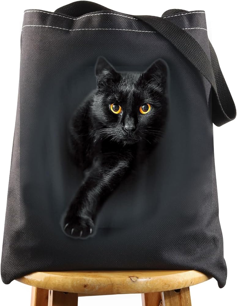 WZMPA Black Cat Aesthetic Tote Bag Black Cat Lover Gift Black Cat Mom Shopping Grocery Bag Black Cat Owner Gift