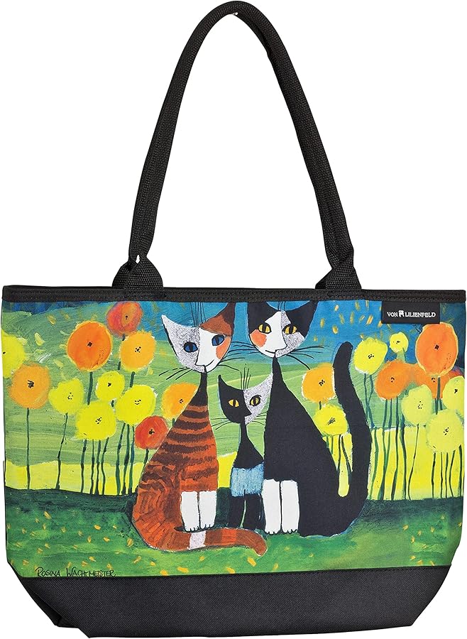winna VON LILIENFELD Tasche Damen Henkeltasche Shopper Bedruckt Motiv Kunst Katze Rosina Wachtmeister: All Together