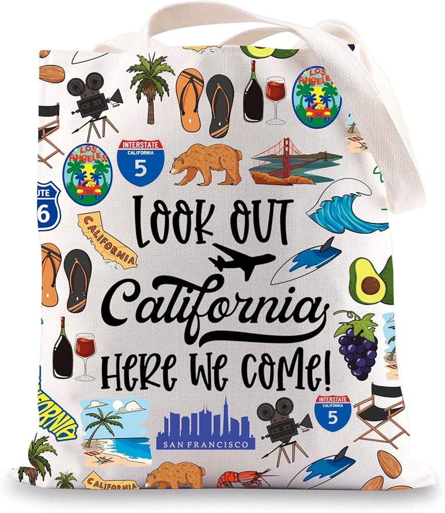 California Tote Bag California Vacation Gifts California Trip Gifts California Grocery Bag California Shopping Bag