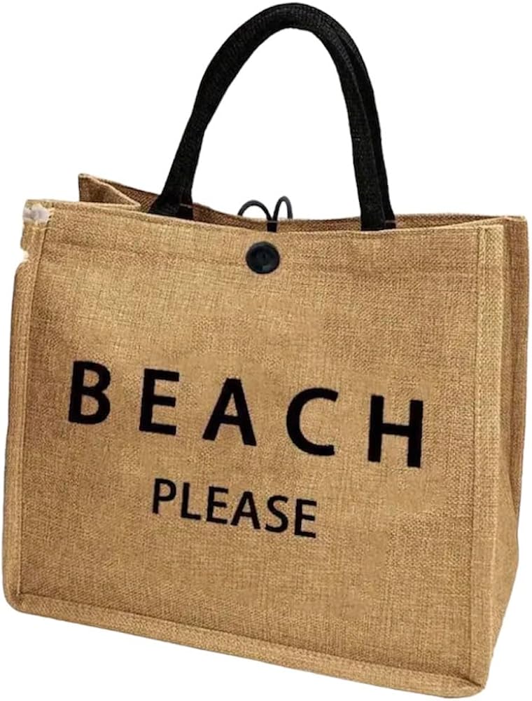 Beach Bag/Funny Beach Bag/Tote Bag/Jute Bag/Beach Please, Beige, Large