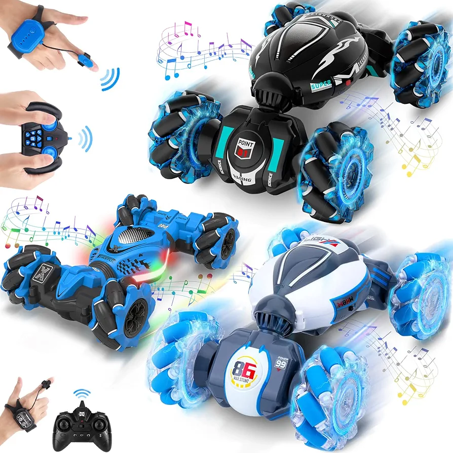 RC Car Gesture Sensing RC Stunt Car, Toys for Boys Girls 6-12, Best Gifts for Kids Boys 6 7 8 9 10 11 12 Years Old, 2.4GHz 4WD Off-Road 360° Rotate All-Round Drift with Lights Music, 3 RC Cars