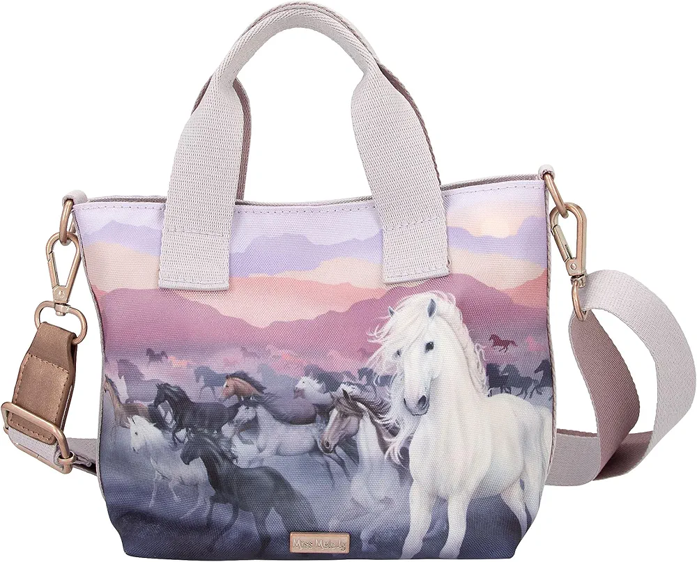 Depesche Miss Melody Night Horses 12513 Mini Shopper with Horse Motif in Purple and Mauve Tones with Adjustable Shoulder Strap