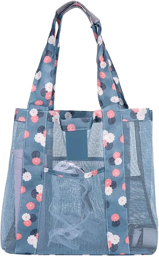 Women's Beach Bag, Large Beach Bag, Shopping Bag, Mesh Beach Bag with Multiple Pockets, for Sea Travel Shopping Fitness Storage