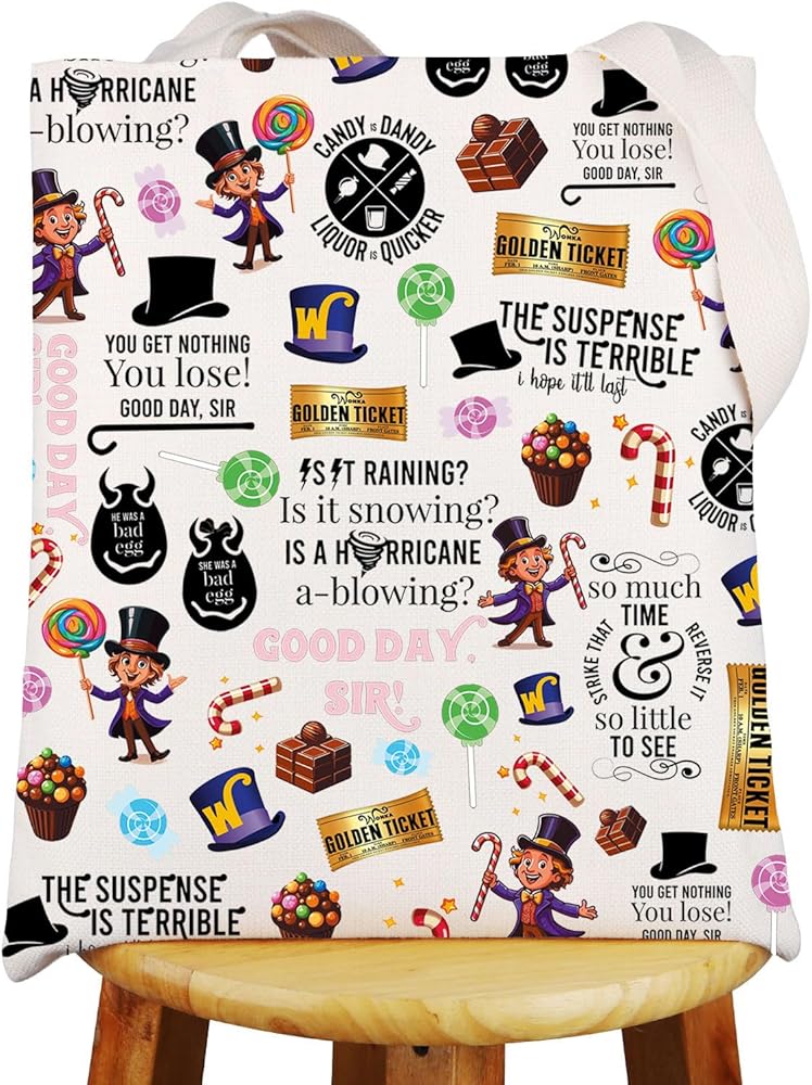 Willy Movie Tote Bag Willy Fans Gifts Golden Ticket Shopping Bag You Get Nothing You Lose Good Day Sir Shoulder Bag