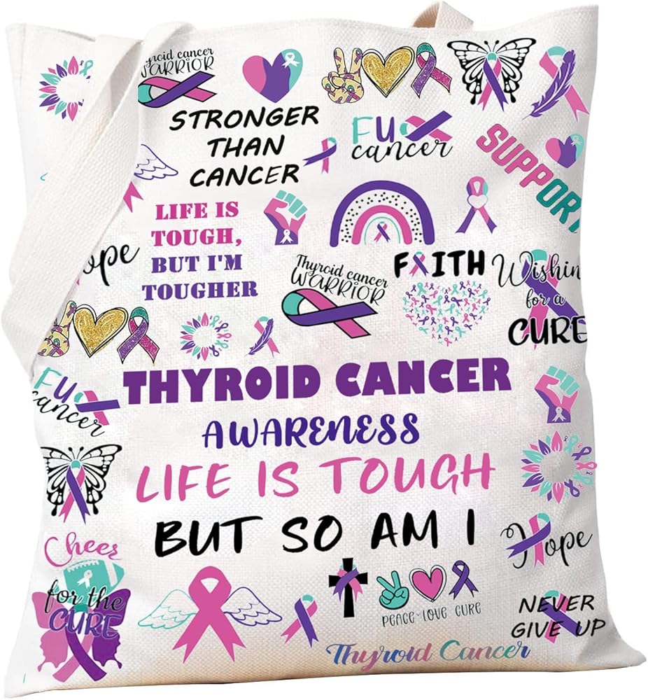 PXTIDY Thyroid Cancer Awareness Tote Bag Thyroid Cancer Survivor Gift Thyroid Cancer Support Tote Thyroid Cancer Fighter Gift