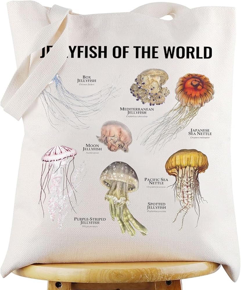WZMPA Jellyfish Tote Bag Jellyfish Lover Gift Jellyfish Of The World Reusable Grocery Bag Jellyfish Species Merchandise