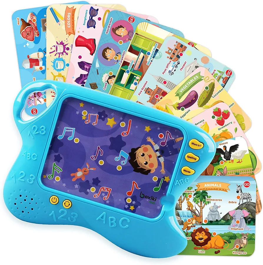Boxiki Kids Learning Pad with 10 Educational Flash Cards for Toddlers 3+ Years w/Touch and Learn Functions | Smart Pad for Children's Learning Games | Educational Learning Toys for Boys and Girls