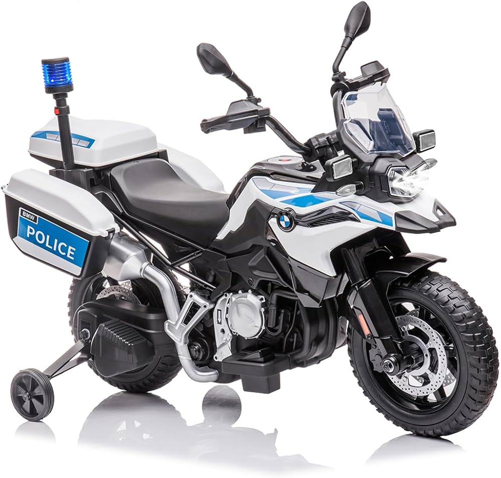 Ride On Police Motorcycle, 12V 7Ah Licensed BMW Kids Motorcycle for Toddlers with 2 Speeds, LED Headlights, Spring Suspension, MP3, Music, and Training Wheels,Ride On Car for Boys and Girls