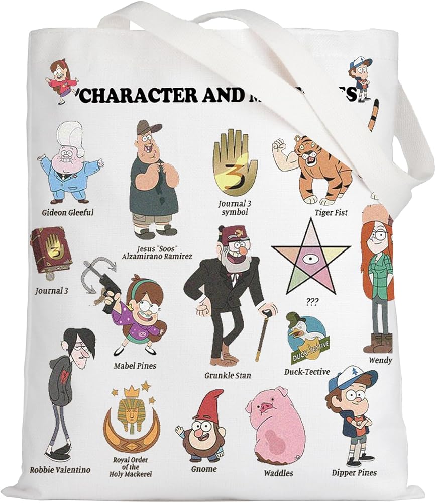 LEVLO Mabel & Dipper Twins Tote Bag Waddles Pig Fans Gift Gravity Character And Mysteries Shoulder Bag Grunkle Stan Merch