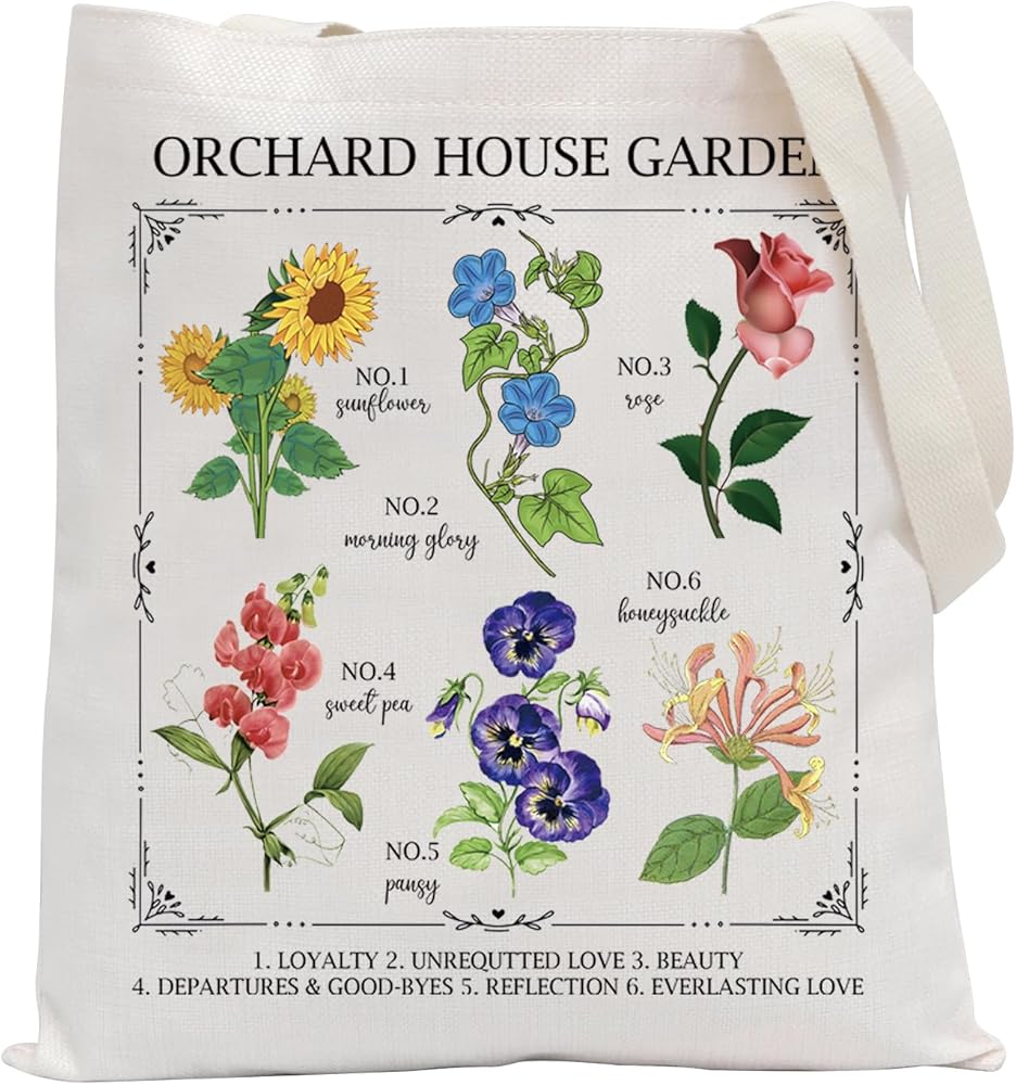 Cottagecore Shoulder Bag Bookish Gift Book Lover Gift Orchard House Garden Sisters Flower Chart Tote Bag