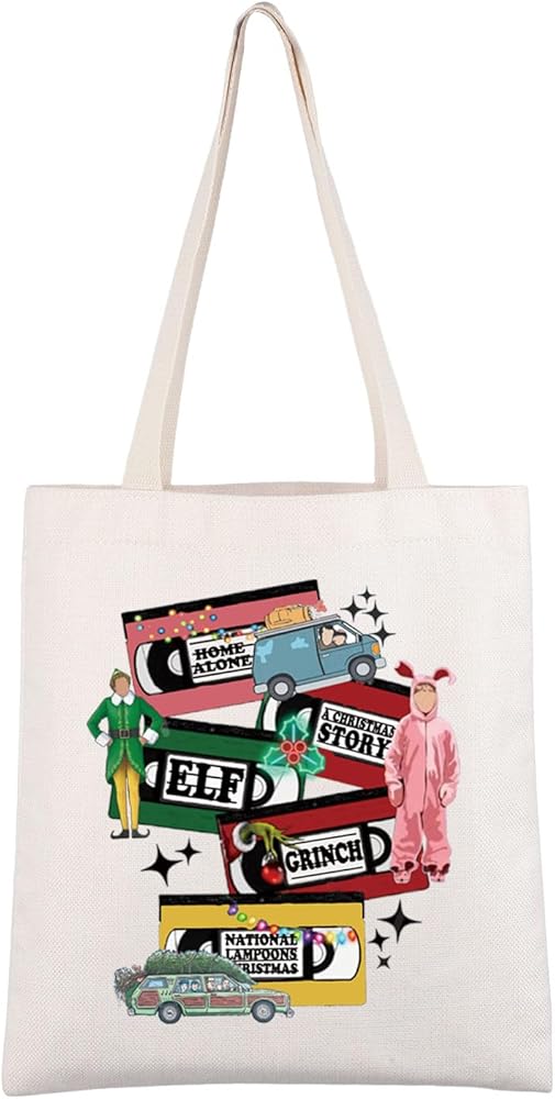 AKTAP Christmas Movie Gifts Christmas Figures Character Tote Bag H Alone E-f Grin-H Movie Fan Gift Vintage Cassette Tape Tote
