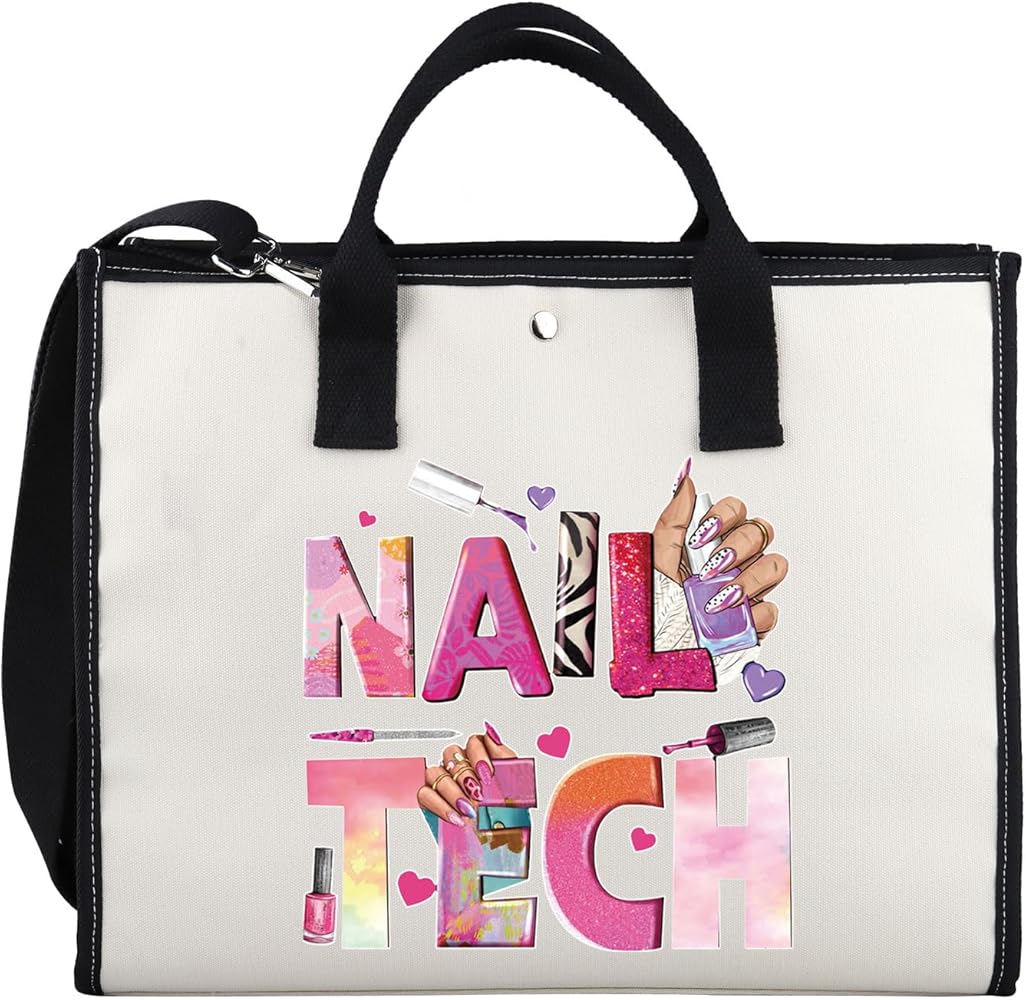 LEVLO Nail Tech Tote Bag Nail Artist Gift Beautician Canvas Bag Nail Salon Gifts Nail Technician Gifts Manicurist Salon Tote Bag