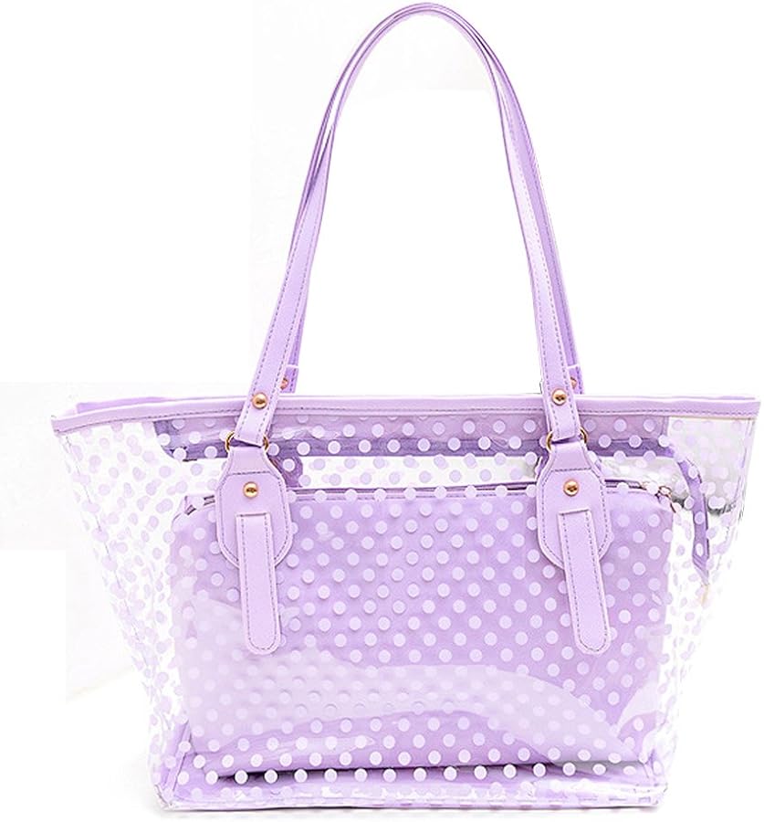 Clear Plastic Transparent Work Tote Shoulder Jelly Beach All Purpose Handbag Girl (Purple)
