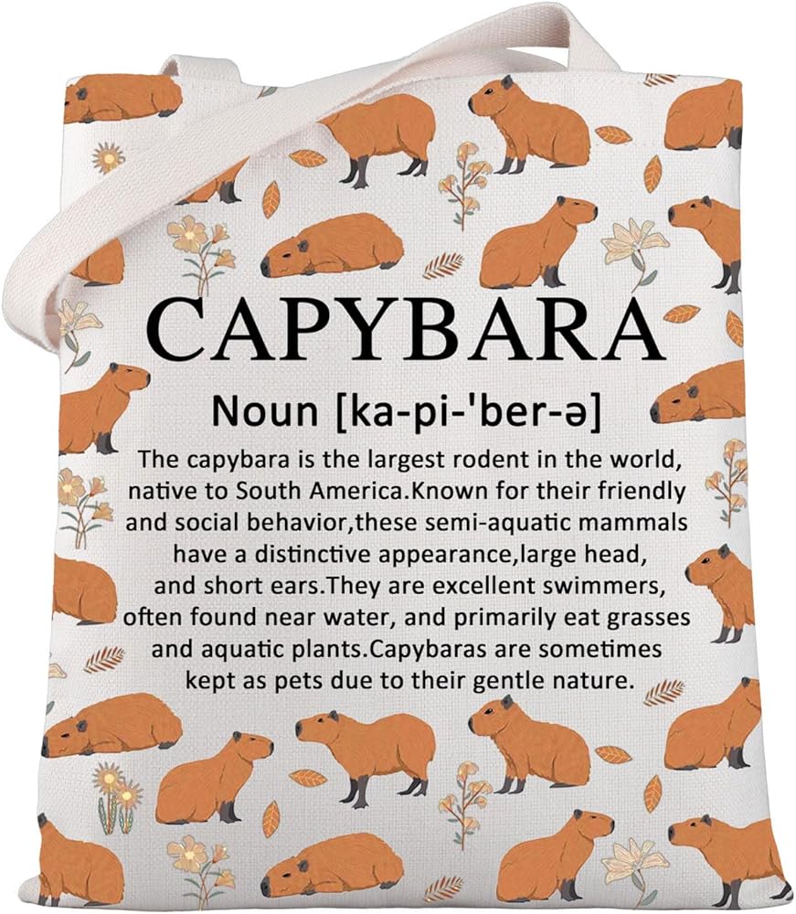 Capybara Gifts Capybara Definition Canvas Tote Bag Capybaras Lover Gift Animals Theme Shoulder Bag