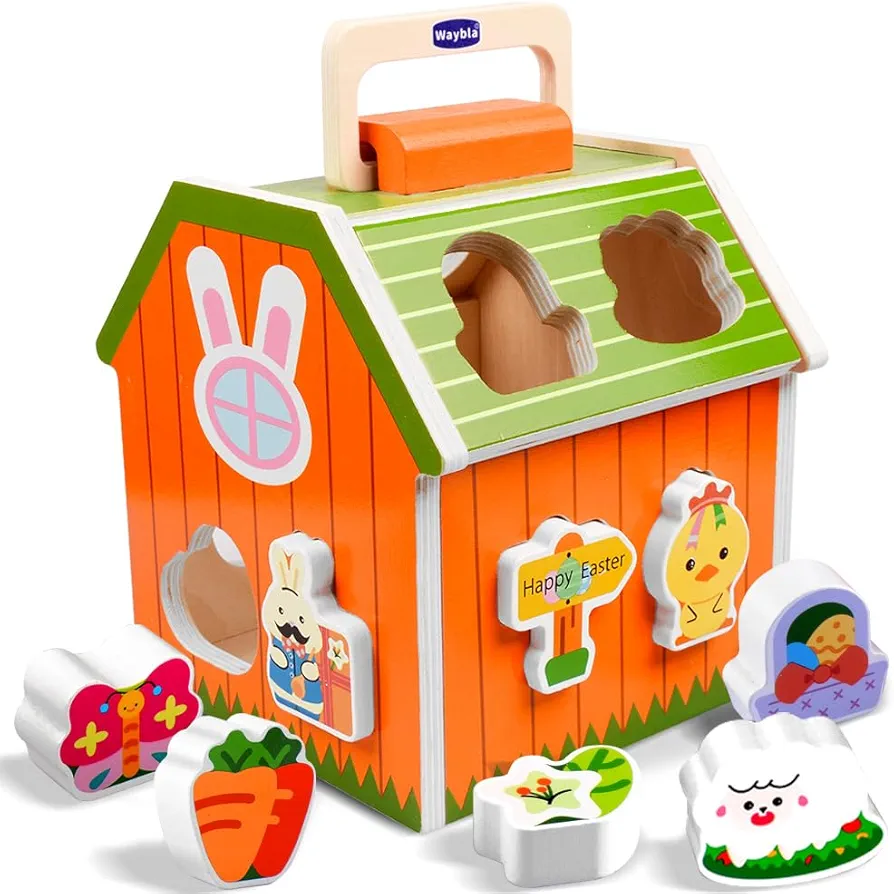 Easter Toddlers Educational Wooden Sorting Barn Toys, Early Learning Shape Sorting & Stacking Toys, Easter Toys, Easter Gifts, Easter Basket Stuffers for Toddlers Kids Age 1 2 3