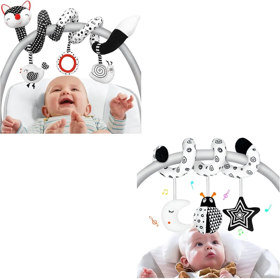 XIXILAND Car Seat Toys for Babies 0-6 Months & Black and White Baby Toys, Baby Toys 0-3 Months Developmental Infant Toys, High Contrast Baby Toys for Crib Mobile, Baby Toys Gift for 0 3 6 9 12 Months