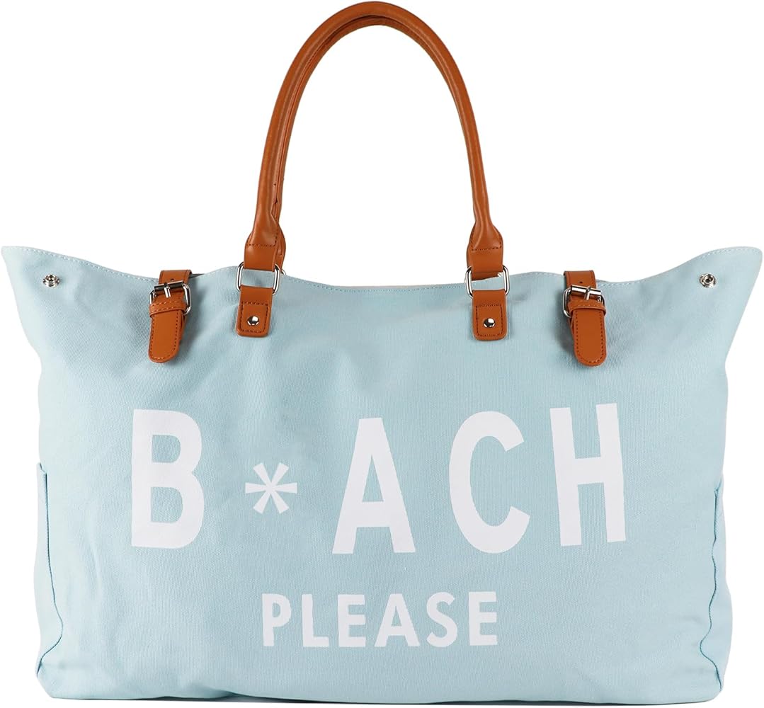 Beach Bag with Vegan Leather Handle, Extra Large Beach Bag for Women Waterproof Sandproof, White