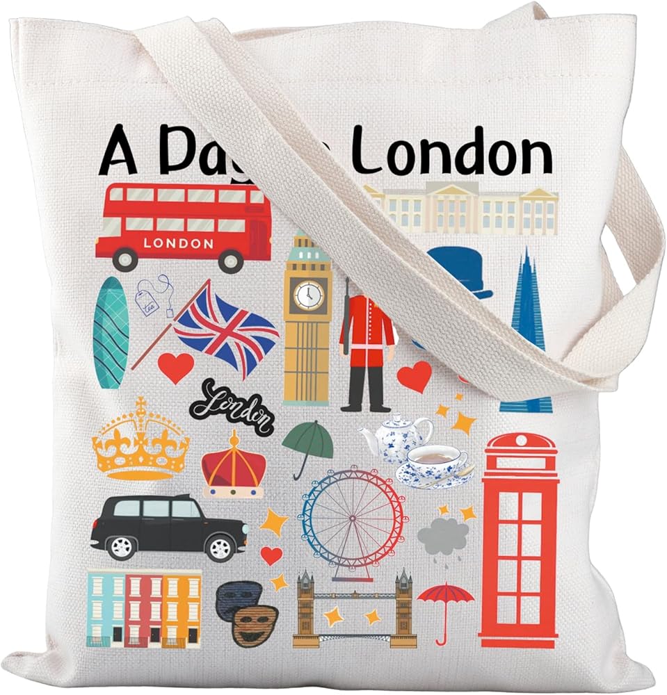 AKTAP London Gift London Canvas Tote Bag A Day In London Travel Shopping Bag London Lover Inspired Gift