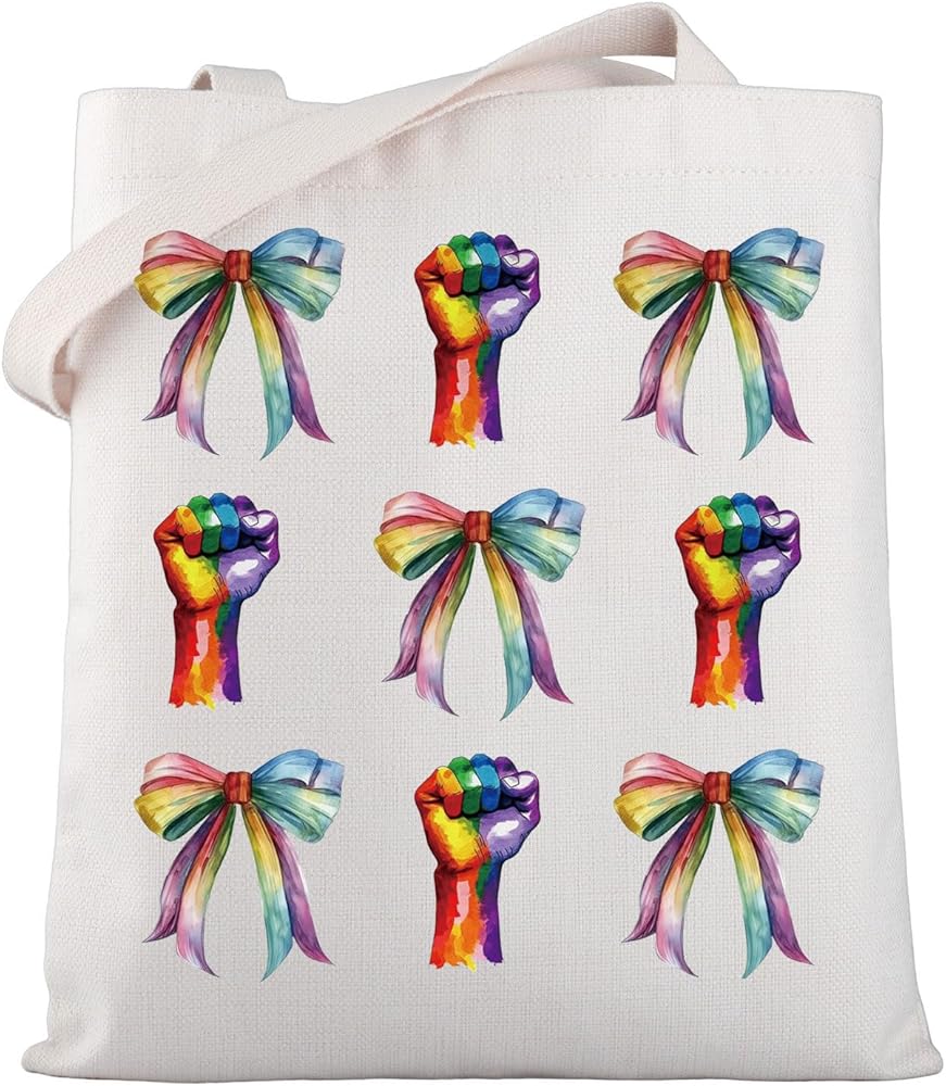LGBTQ Gay Pride Gifts Coquette Pride Canvas Tote Bag LGBT Gay Pride Month Gift Rainbow Bow Handbag Coquette Gift