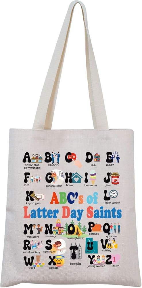 Latter Day Saints Alphabet Tote Bag LDS Church Gift LDS Missionary Gift Mormon Gift