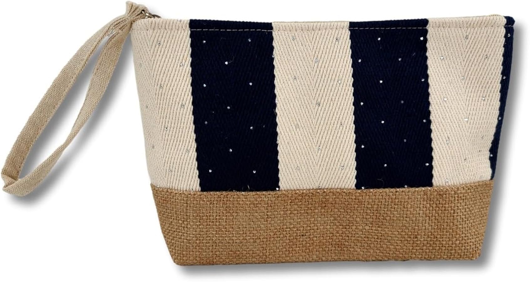 Vico Casa® Ladies Glitter Stripe Beach Clutch Bag, Beach Bag with Jute Base and Zipper/Hand Clutch Bag 19x15x7cm (ZX-15791-G13)