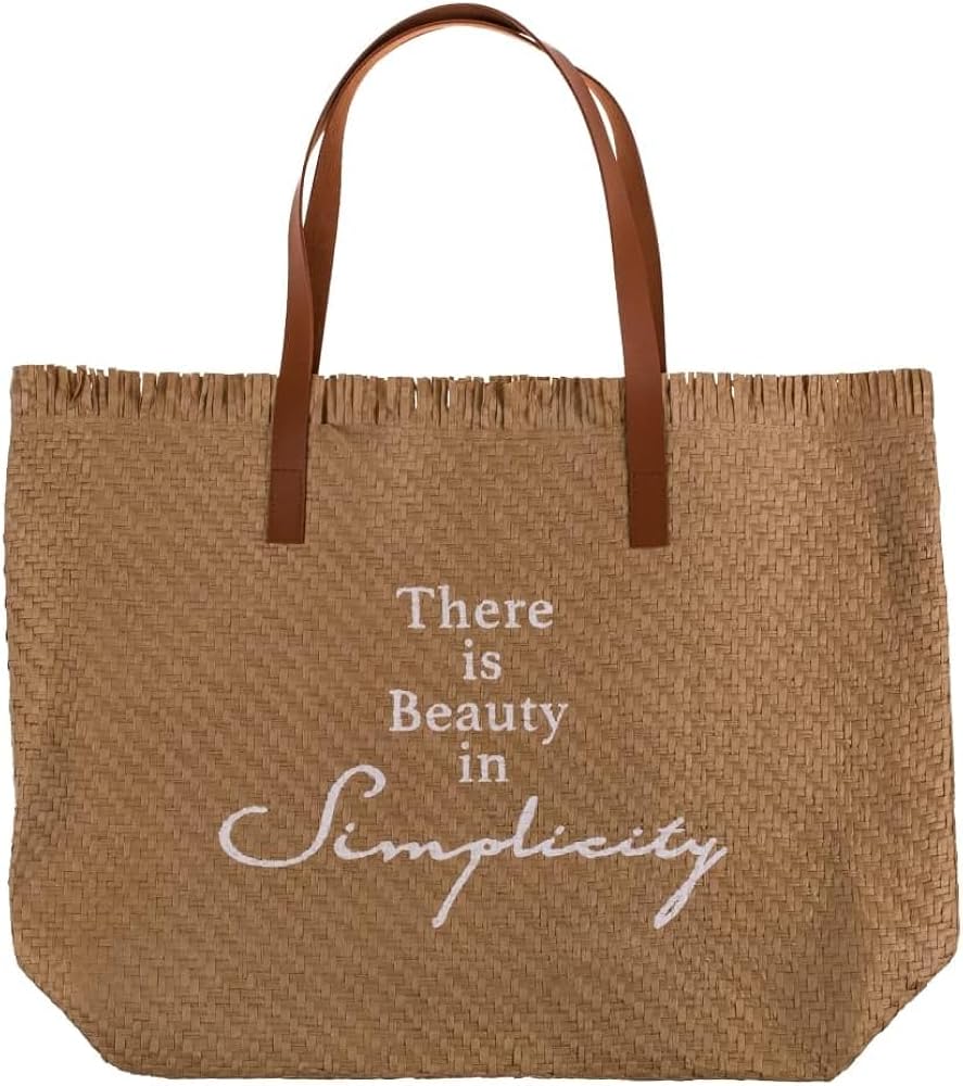 Woven Straw Shopper Bag, 52 x 39 x 8 cm, Large Tote Bag, Beach Bag, brown