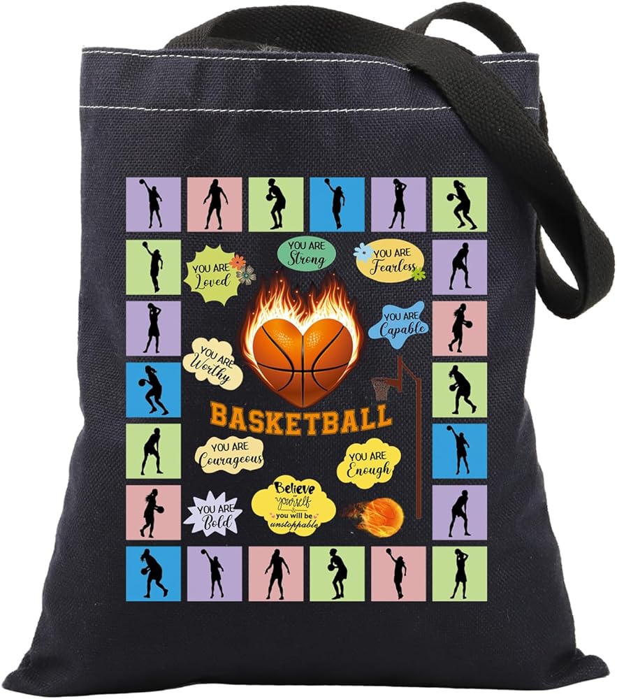 ENSIANTH Basketball Canvas Tote Bag Basketball Gifts for Basketball Lovers Players Team Gifts Basketball Reusable Shopping Bag
