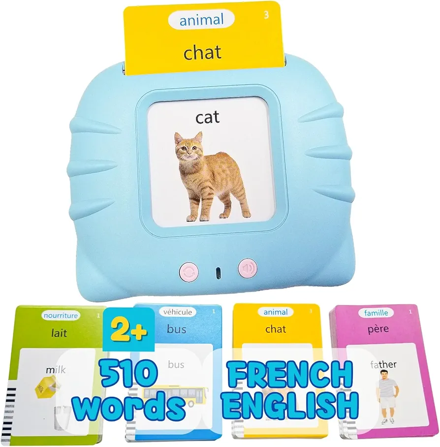 French & English Talking Flash Cards with 510 Sight Words for Toddlers 2 3 4 5 6 Years Old, Learn French for Kids, Audible Pocket Speech Early Learning Bilingual Flashcard Toys, 255 Cards