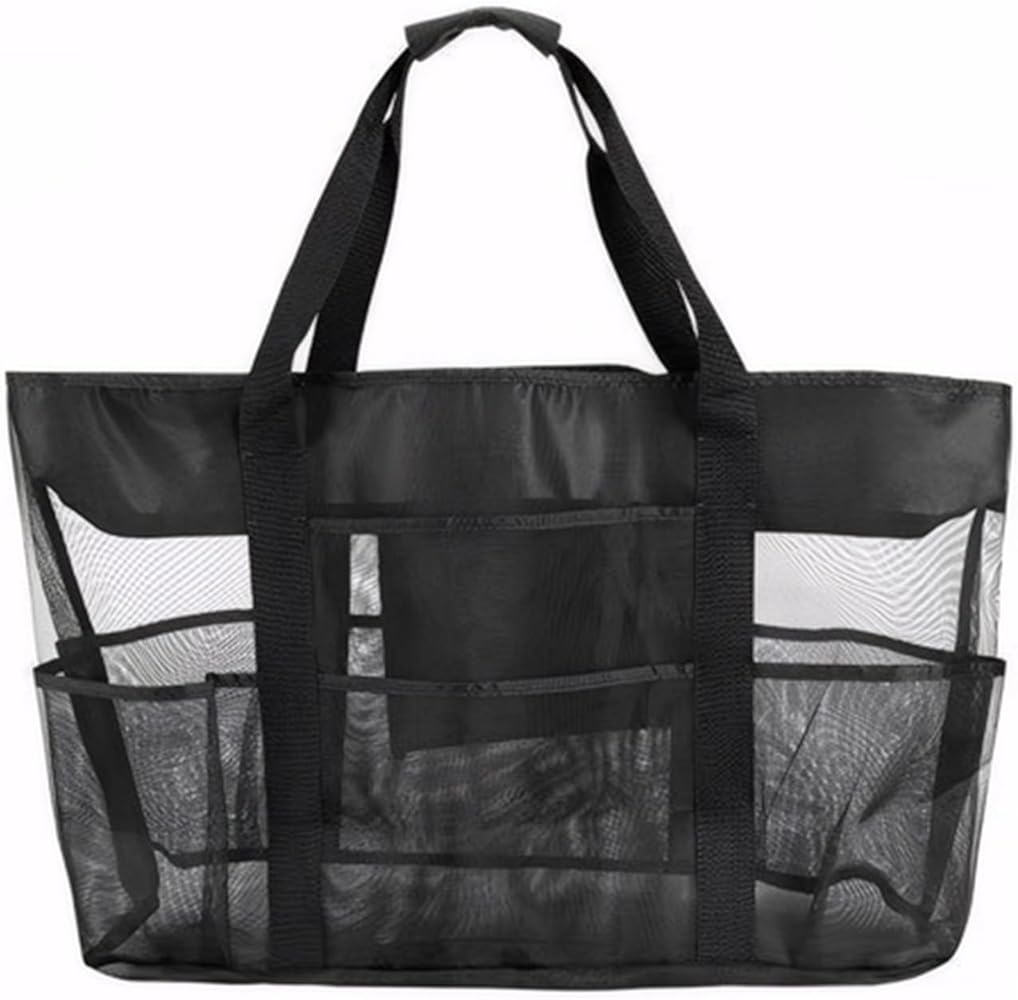 Women's Beach Bag, Large XXL Family Shopping Bag Women's Summer Beach Bag with Zipper Shopping Tote Bag for Beach Holiday Travel (Black), Black