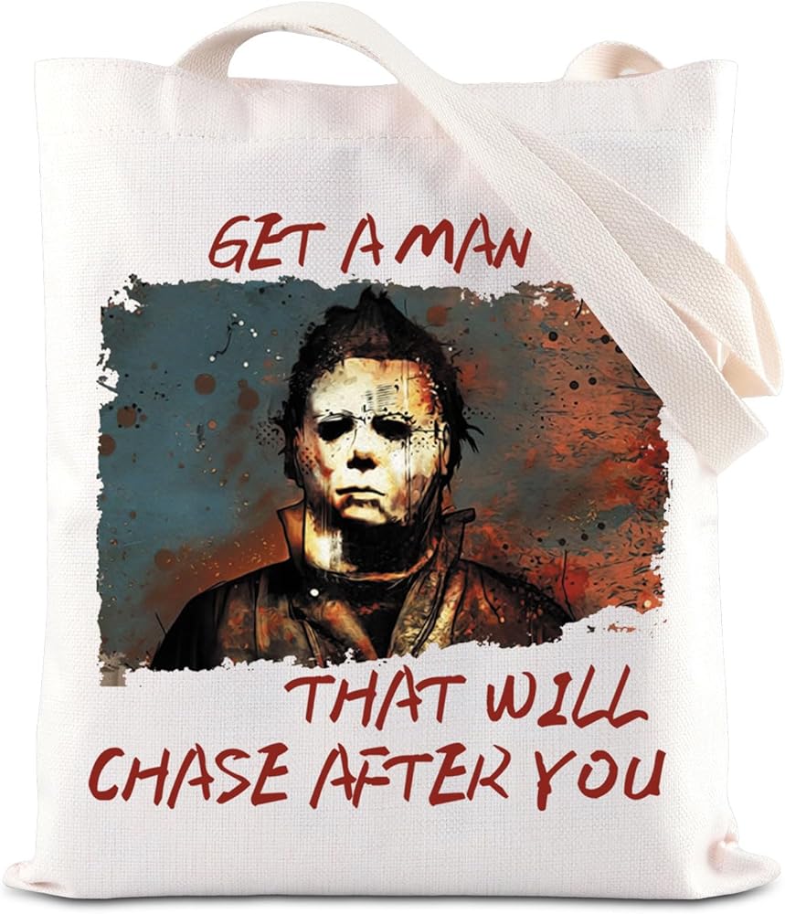 BAUNA Horror Movie Merchandise Tote Bag Scary Film Lovers Gift Serial Killer Gift Spooky Season Gift Horror Slasher Character Gift