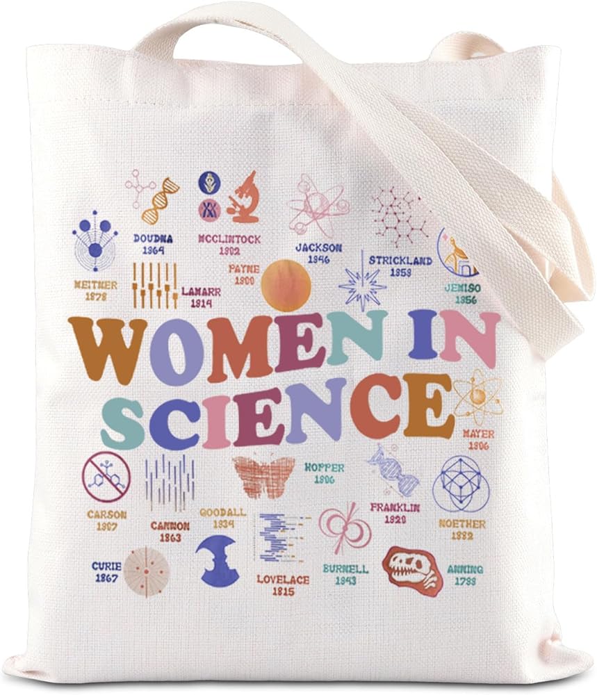 TSOTMO Women In Science Tote Bag Feminism Gift Lab Week Gift STEM Education Gift Women Scientist Shopping Bag