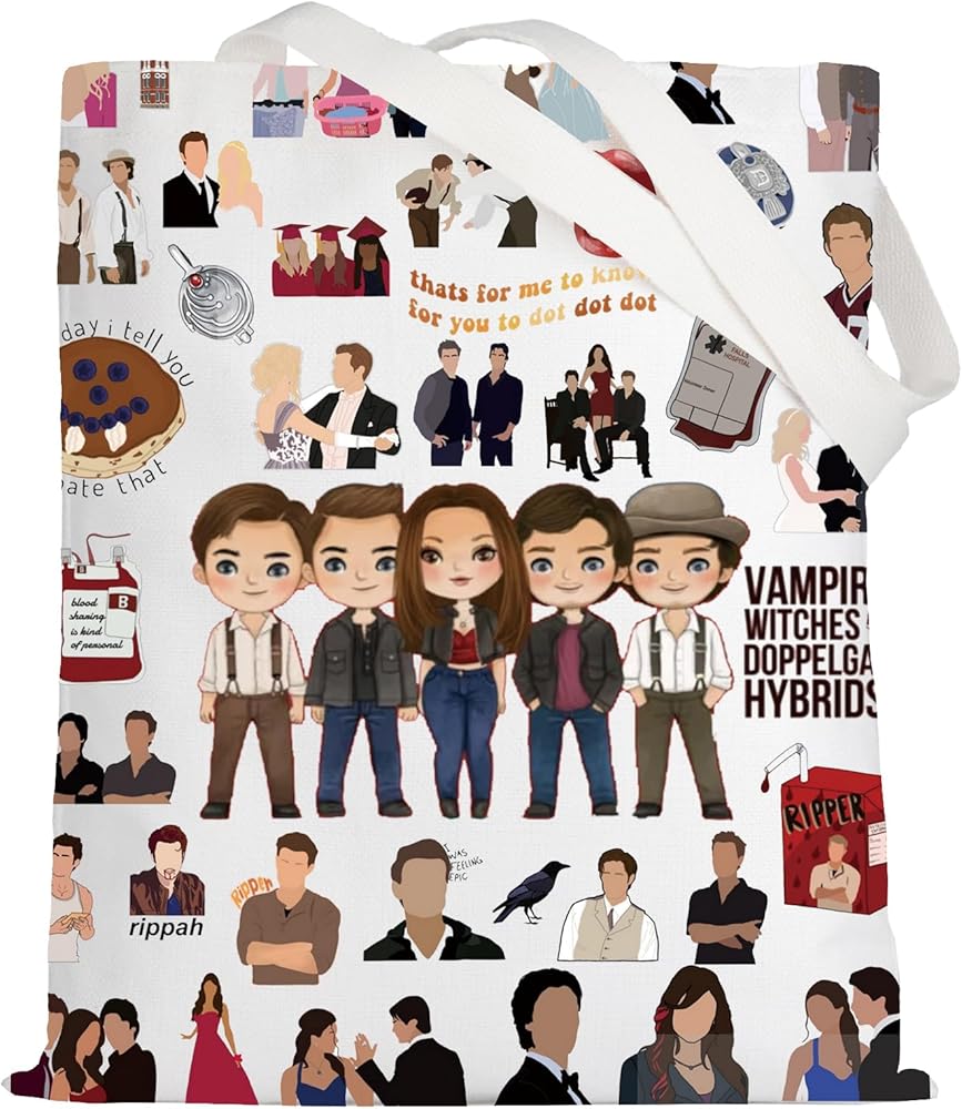 LEVLO Vampire TV Show Tote Bag Stefan & Elena Fans Gift Salvatore Brothers Shoulder Bag Vampire Merch