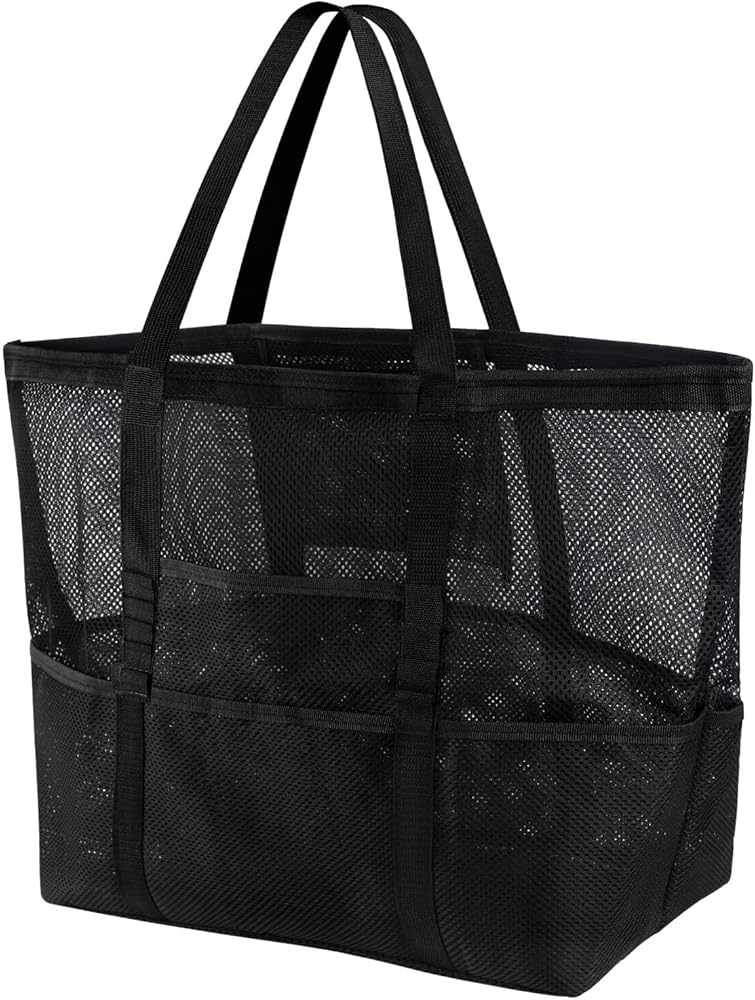Beach Bag XXL Family Bath Bag Women's Shoulder Bags Bath Bag Large Mesh Beach Bag Shopper Foldable Travel Bag for Beach Travel Shopping Toy Storage Gym, black, XXL