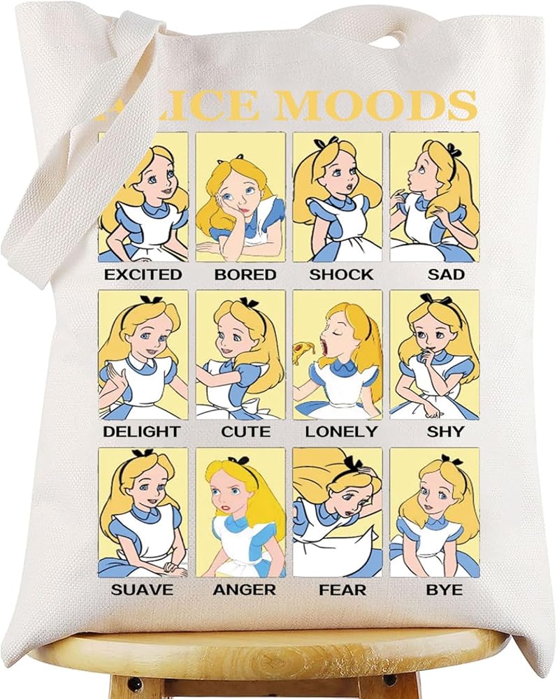 WZMPA Princess Alice Tote Bag Alice Wonderland Fans Gifts Alice Moods Shoulder Bag Alice Merchandise (Alice Moods Tote), Large