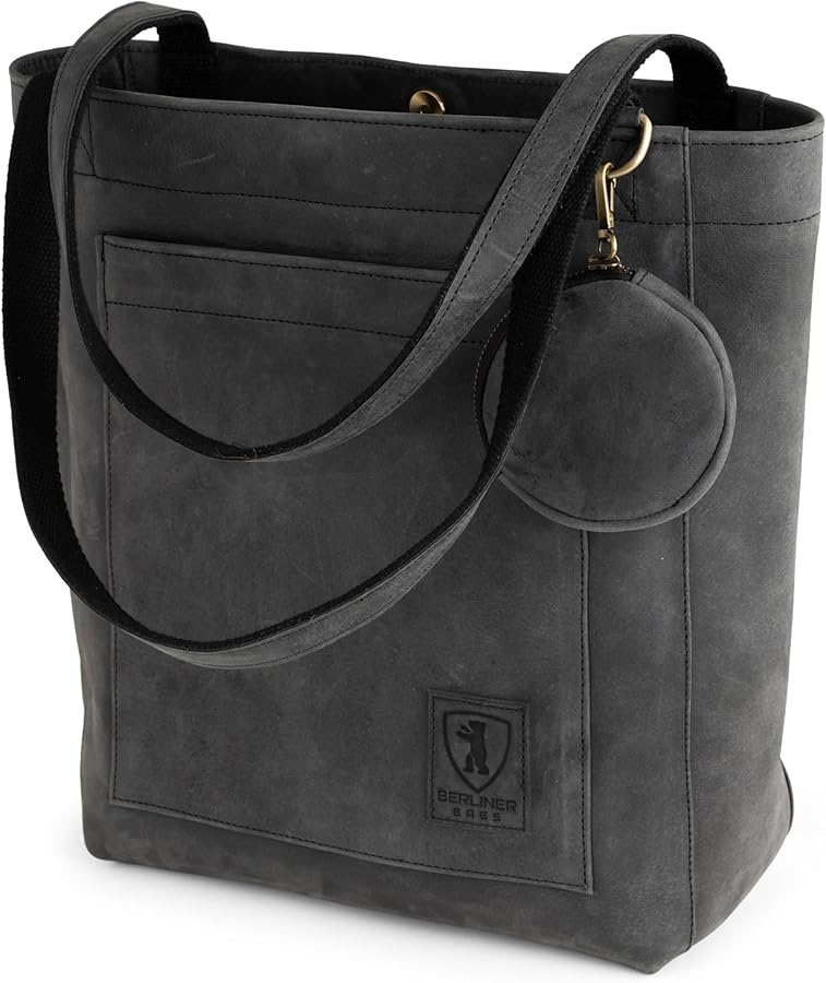 BERLINER BAGS Vintage Leather Tote Bag Seville, Large Shopper for Women