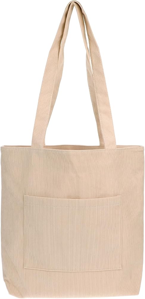 Corduroy Shoulder Bag for Women, 1PCS Women's Tote Bags Zip Tote Bag Beach Tote Bag Casual Shoulder Handbagslarge Work Tote Bags with Zipper & Pockets for Women Girls Working Shopping Traveling, Beige