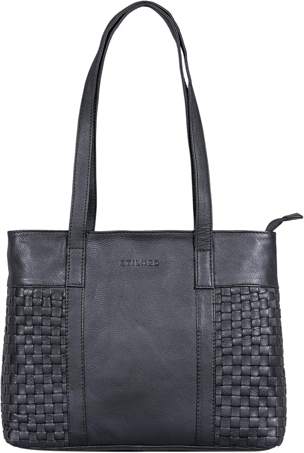 'Verena' Unique Women's Leather Handbag Shopper Bag with Braided Optics Vintage Tote Bag Large University Work Shopping Tote Bag Genuine Leather