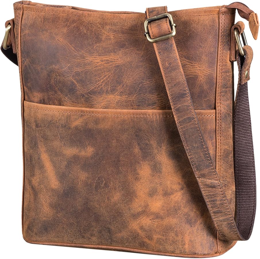 LEABAGS Leather Crossbody Bag - Vintage Genuine Buffalo Leather Handbag - Shoulder Messenger Bag Men Women Briefcase Milano