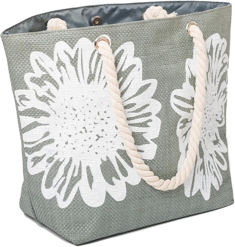 Beach Bag Tote Bags for Women Ladies Large Summer Shoulder Bag With Pocket Carrier Bag Flower