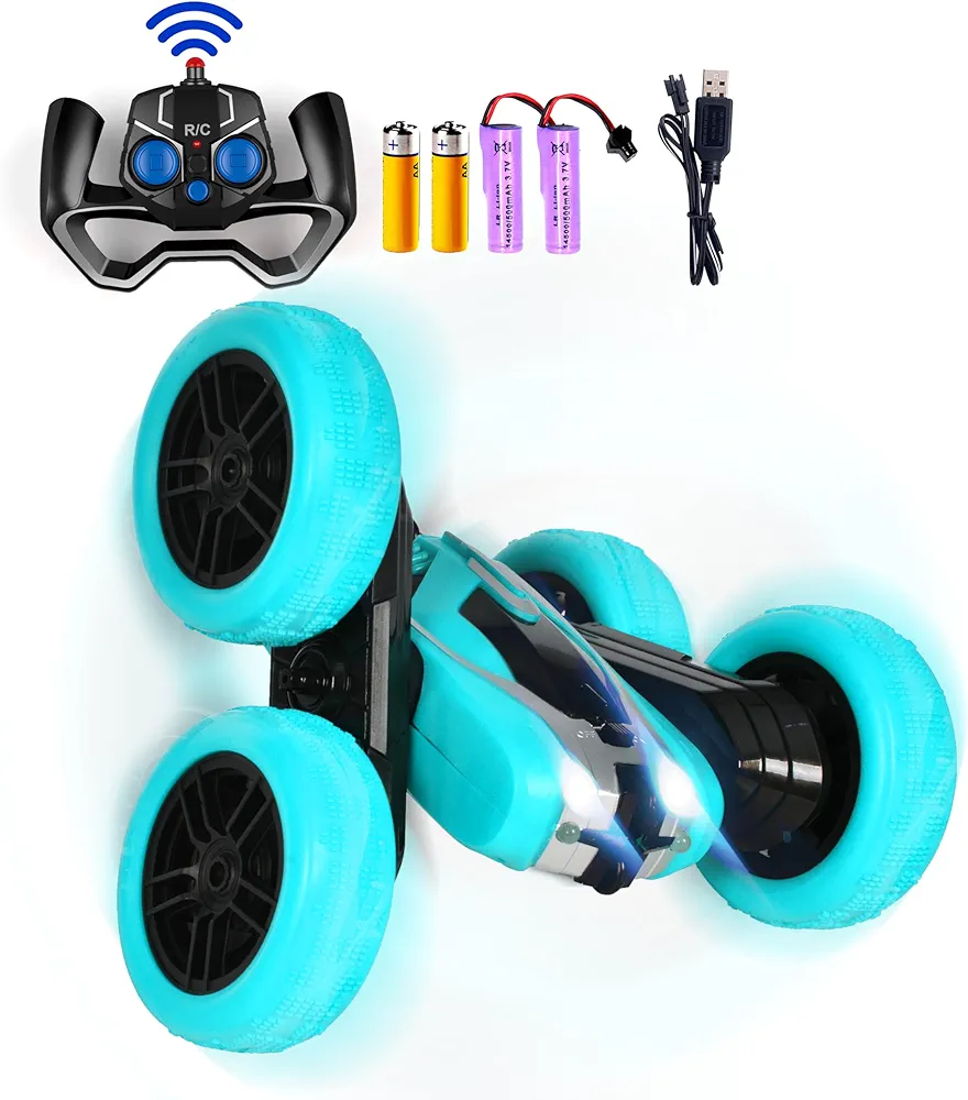 RC Stunt Car Remote Control Cars Toy Double-Sided Driving 360-degree Flips Rotating Cars Toys for Kids Boys (Turquoise)