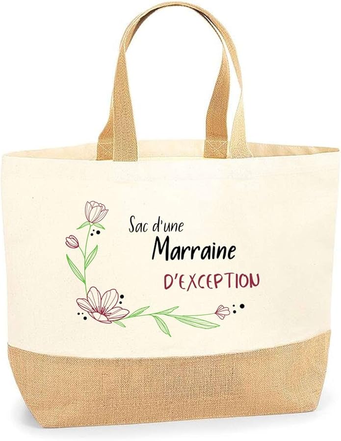 Bag of an exceptional godmother | Cotton and Jute Shopping Beach Tote Bag Gift Idea Woman, beige