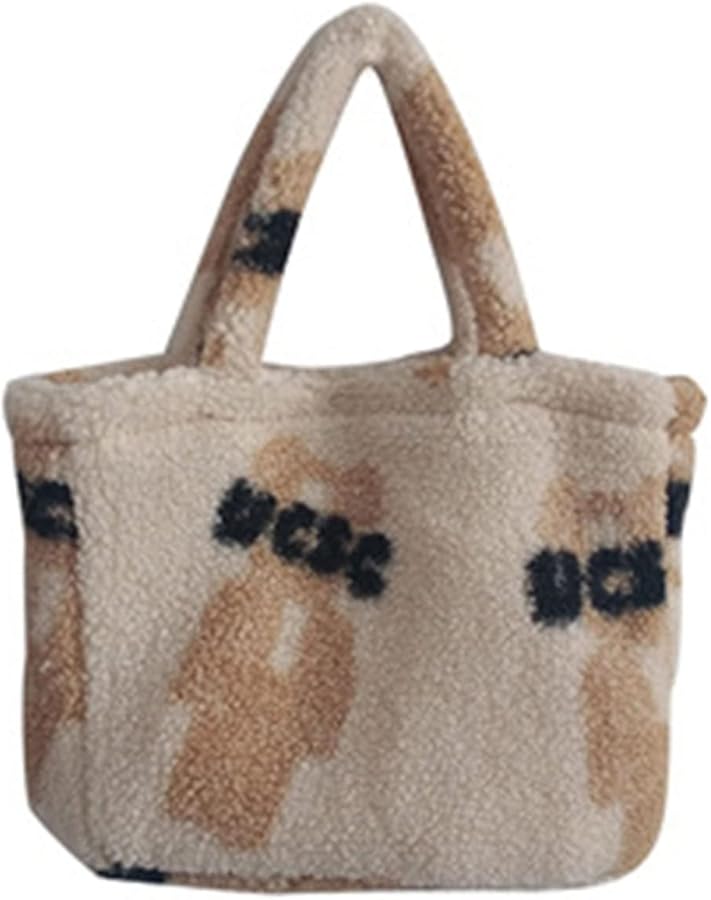 Casual Handbag Vintage Soft Plush Handbag Bags Cartoon Bear Square Bags Large Capacity for