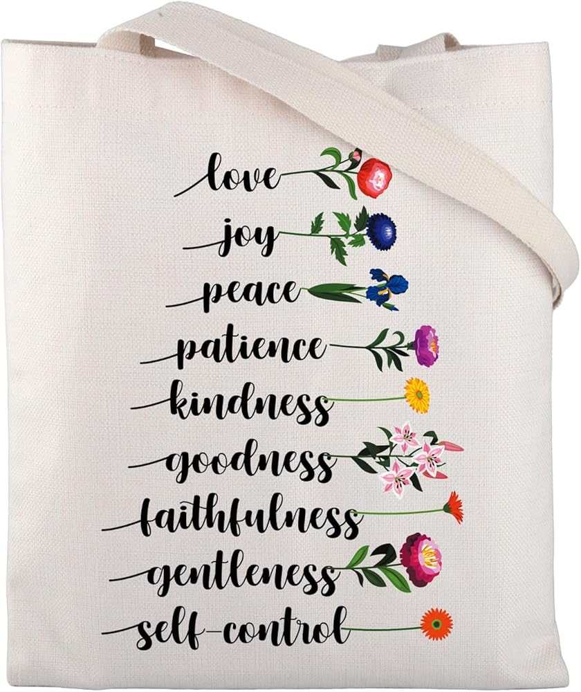 BNQL Christian Gifts Bible Verse Tote Bag Religious Gifts Christian Canvas Tote Bag Love Joy Peace Floral Inspiration Gifts