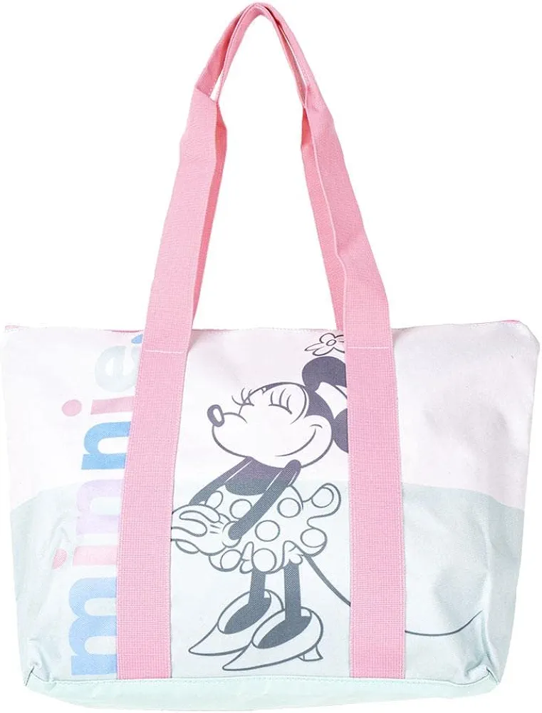 CERDÁ LIFE'S LITTLE MOMENTS Minnie Mouse Beach Bag - Zip Closure - 47 x 33 x 15 cm - Canvas Bag with Long Handles - Design Printed on Canvas - Original Product Designed in Spain