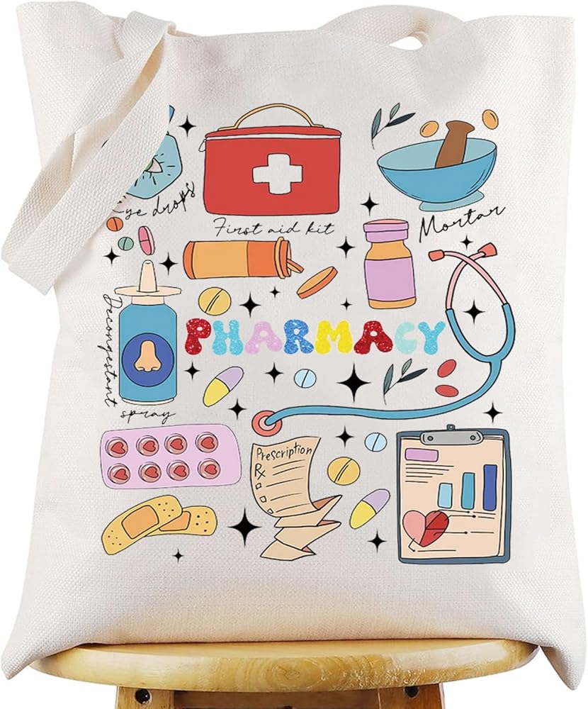 WZMPA Pharmacist RX Canvas Tote Bag Pharmacy Technician Gift Pharmacy Tech Shoulder Bag Pharmacist Merch