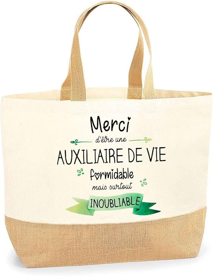Unforgettable Life Auxiliary Bag | Shopping Beach Tote Cotton and Jute Canvas Gift Idea for Women, beige